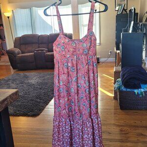 💙 2/$20 Bohemian Pink Floral Tiered Maxi Dress